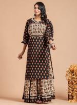 Cotton Black Traditional Wear Printed Readymade Kurti With Plazzo